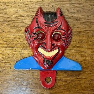 Devil Demon License Plate Frame Topper METAL Patina Man Cave HOTROD Auto Car